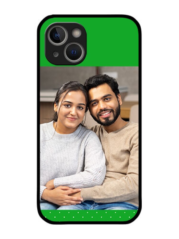 Custom iPhone 14 Plus Personalized Glass Phone Case - Green Pattern Design