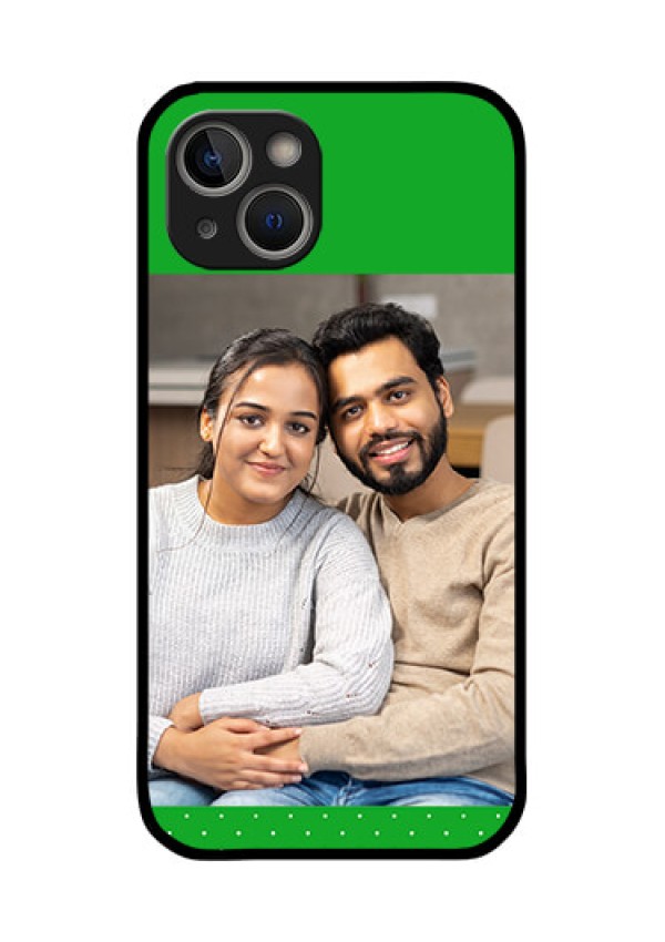 iPhone 14 Plus Personalized Glass Phone Case - Green Pattern Design