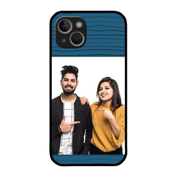iPhone 14 Plus Custom Glass Phone Case - Blue Pattern Cover Design