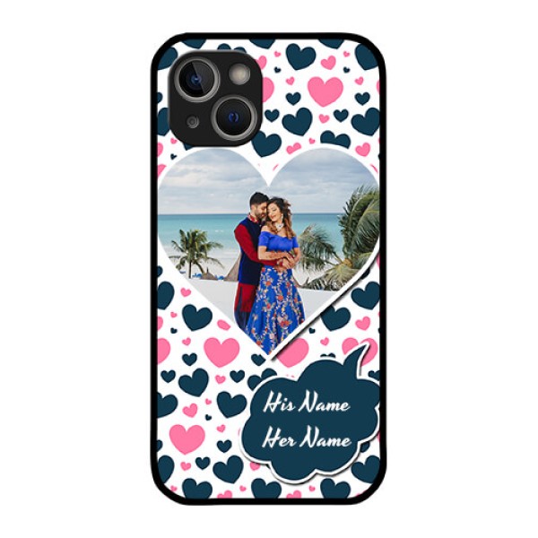 iPhone 14 Plus Custom Glass Phone Case - Pink & Blue Heart Design iPhone 14 Plus Custom Glass Phone Case - Pink & Blue Heart Design
