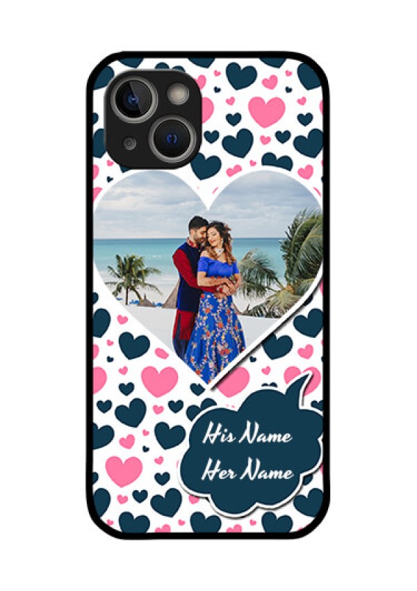 iPhone 14 Plus Custom Glass Phone Case - Pink & Blue Heart Design