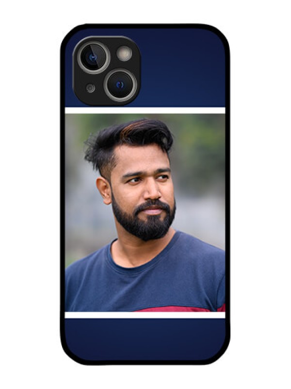 Custom iPhone 14 Plus Personalized Glass Phone Case - Simple Royal Blue Design