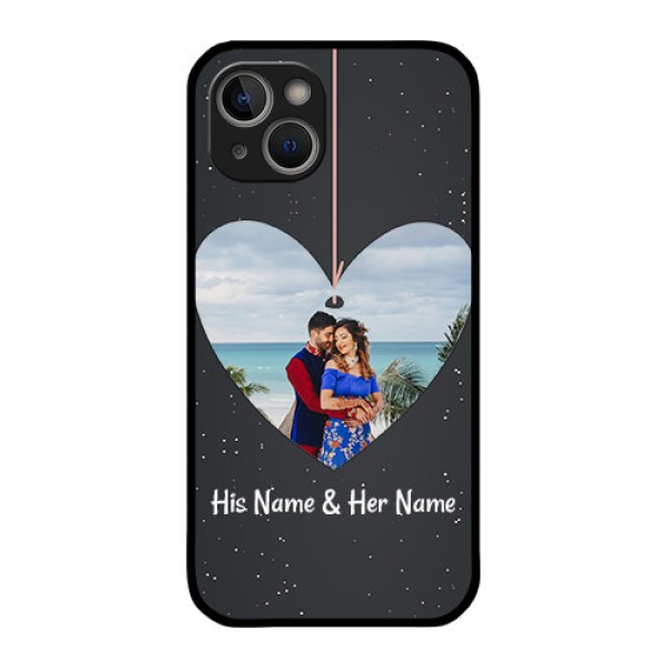 iPhone 14 Plus Custom Glass Phone Case - Hanging Heart Design