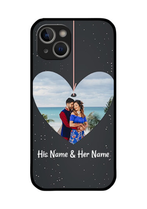 iPhone 14 Plus Custom Glass Phone Case - Hanging Heart Design