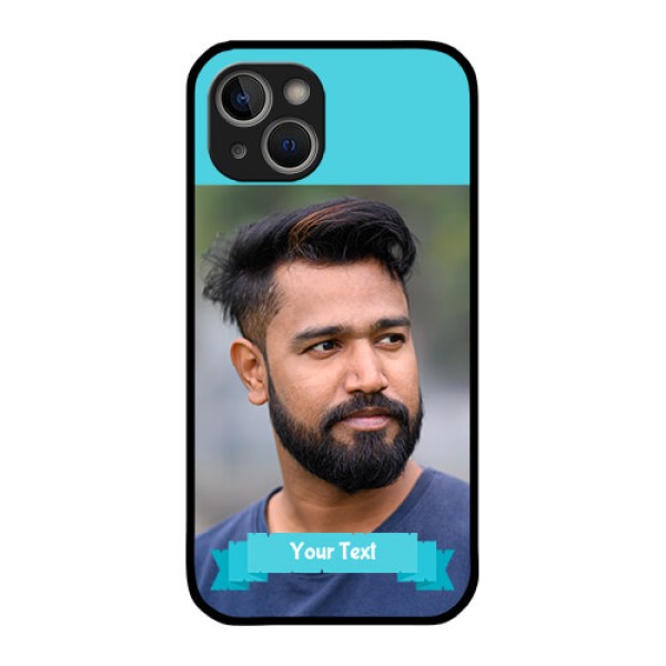 iPhone 14 Plus Personalized Glass Phone Case - Simple Blue Color Design