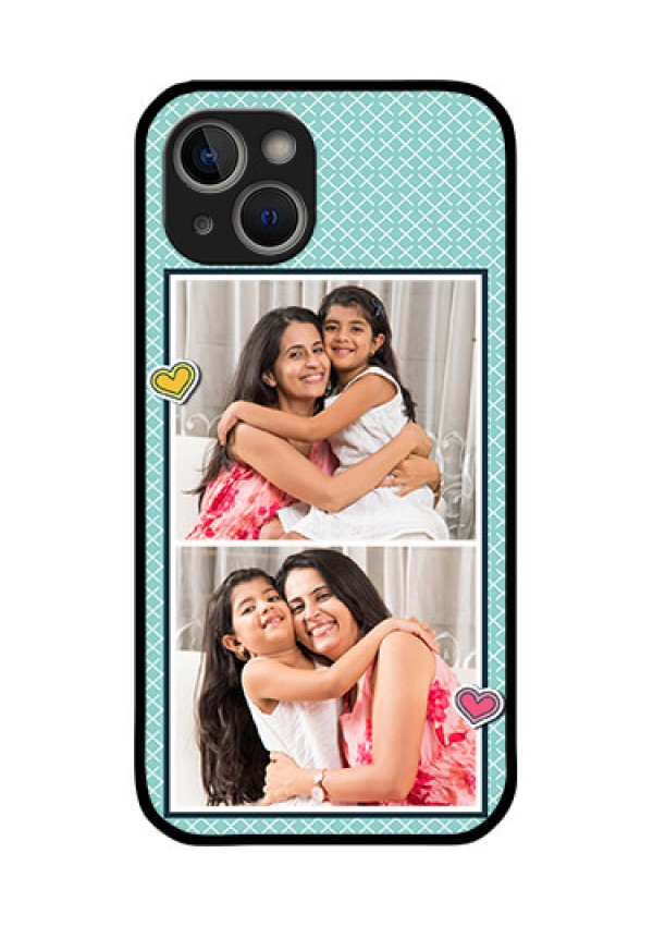 iPhone 14 Plus Custom Glass Phone Case - 2 Image Holder with Pattern Design