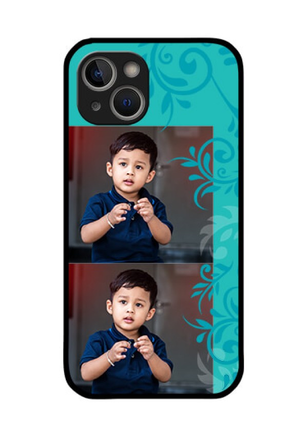 iPhone 14 Plus Personalized Glass Phone Case - with Photo and Green Floral Design