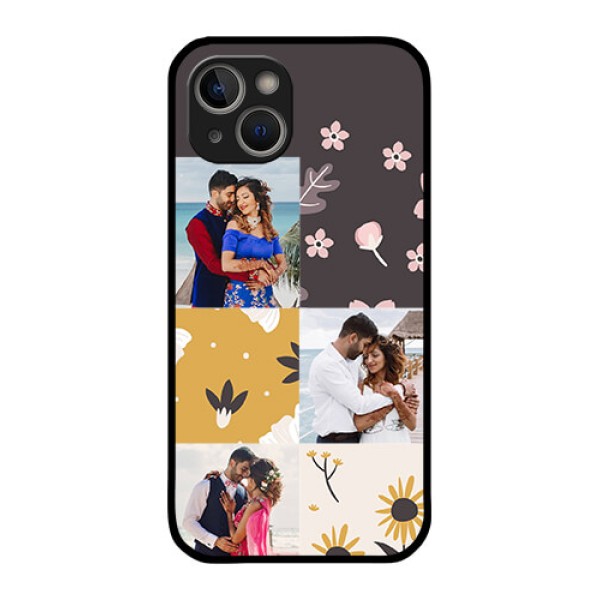 iPhone 14 Plus Photo Printing on Glass Case - 3 Images with Floral Design iPhone 14 Plus Photo Printing on Glass Case - 3 Images with Floral Design