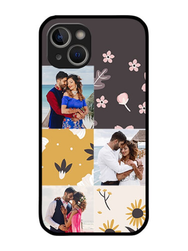 Custom iPhone 14 Plus Photo Printing on Glass Case - 3 Images with Floral Design