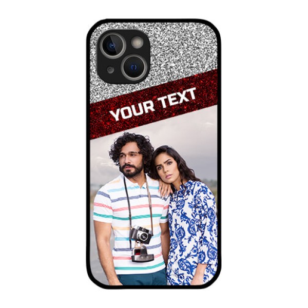 iPhone 14 Plus Personalized Glass Phone Case - Image Holder with Glitter Strip Design iPhone 14 Plus Personalized Glass Phone Case - Image Holder with Glitter Strip Design