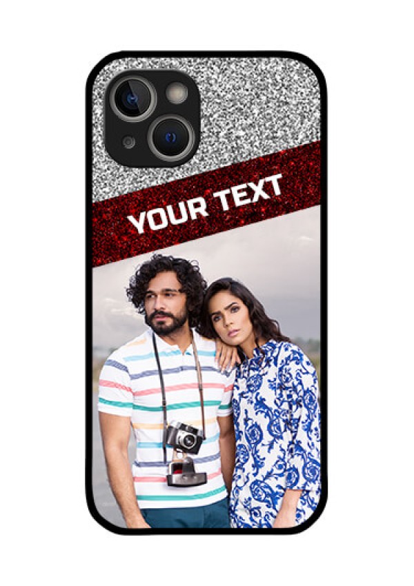 iPhone 14 Plus Personalized Glass Phone Case - Image Holder with Glitter Strip Design
