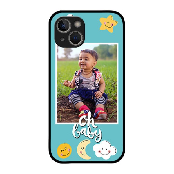 iPhone 14 Plus Personalized Glass Phone Case - Smiley Kids Stars Design iPhone 14 Plus Personalized Glass Phone Case - Smiley Kids Stars Design