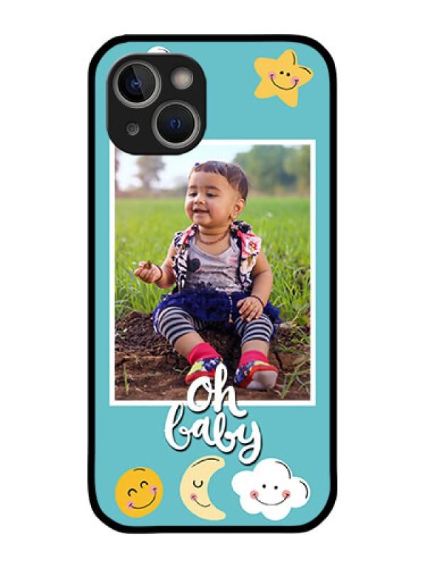 Custom iPhone 14 Plus Personalized Glass Phone Case - Smiley Kids Stars Design