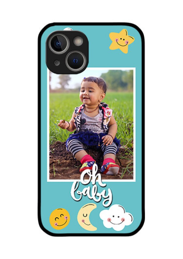 iPhone 14 Plus Personalized Glass Phone Case - Smiley Kids Stars Design