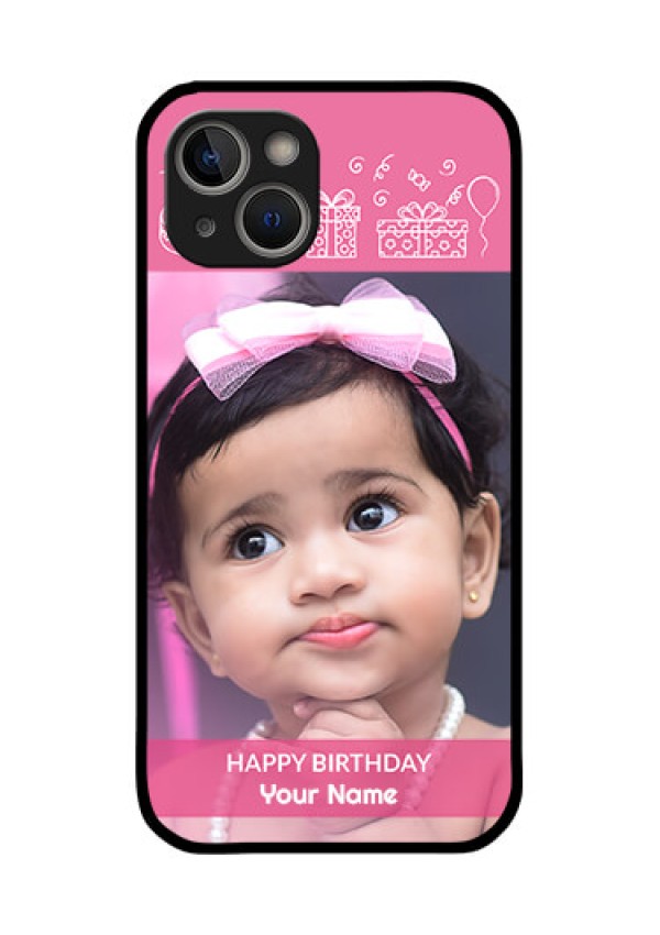 iPhone 14 Plus Photo Printing on Glass Case - with Birthday Line Art Design