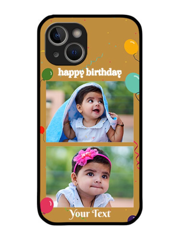 Custom iPhone 14 Plus Personalized Glass Phone Case - Image Holder with Birthday Celebrations Design