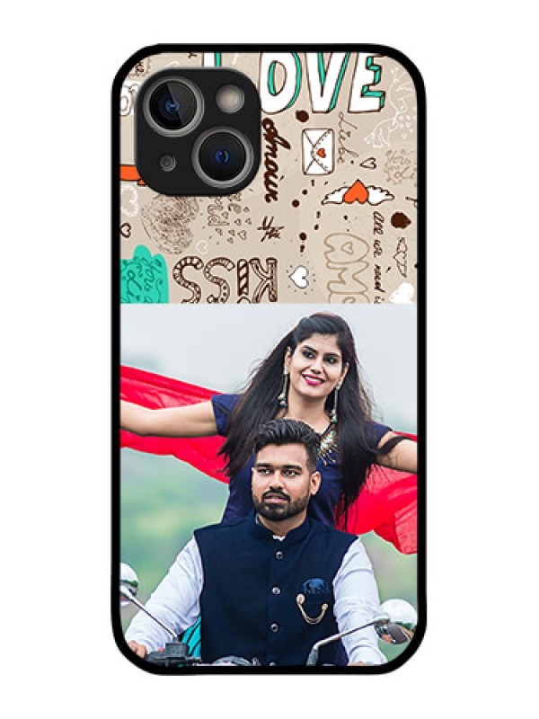 Custom iPhone 14 Plus Custom Glass Phone Case - Love Doodle Pattern