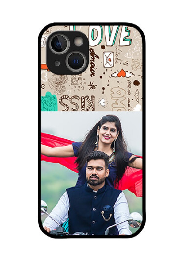 iPhone 14 Plus Custom Glass Phone Case - Love Doodle Pattern
