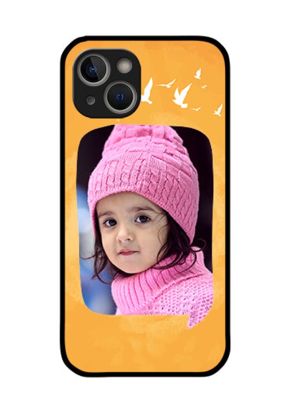 iPhone 14 Plus Personalized Glass Phone Case - Water Color Design with Bird Icons