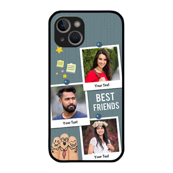 iPhone 14 Plus Personalized Glass Phone Case - Sticky Frames and Friendship Design