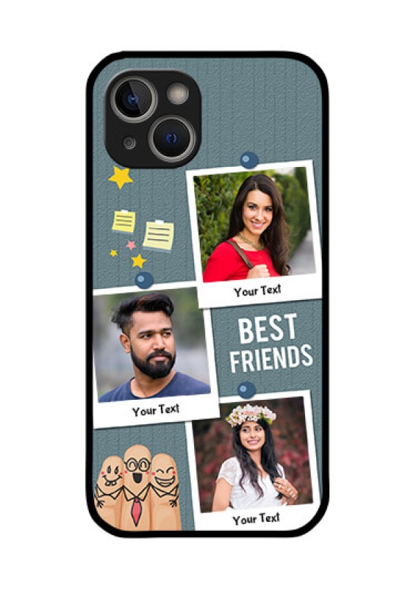iPhone 14 Plus Personalized Glass Phone Case - Sticky Frames and Friendship Design