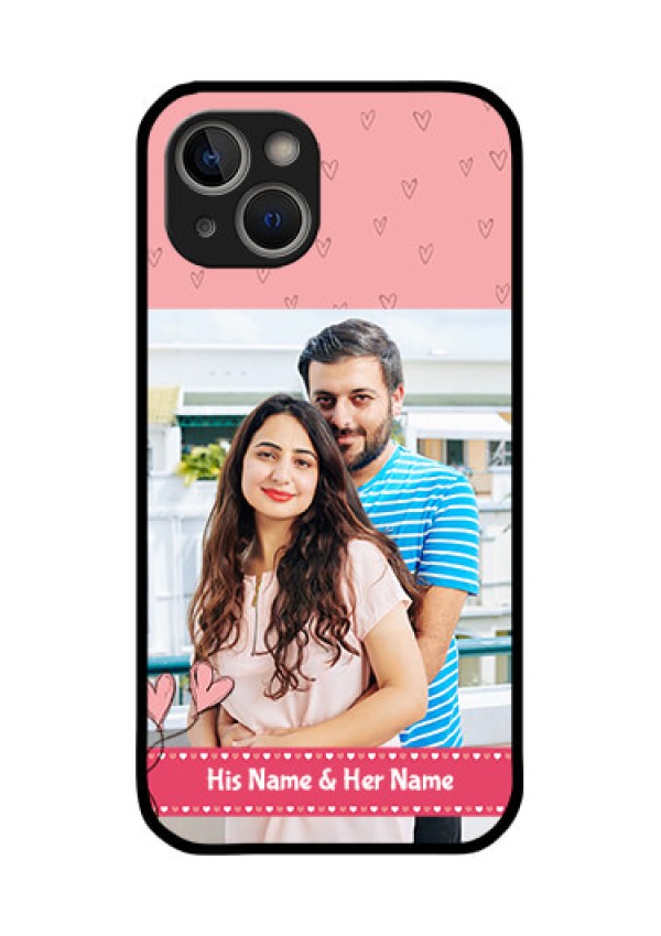 iPhone 14 Plus Personalized Glass Phone Case - Love Design Peach Color
