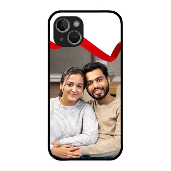 iPhone 14 Plus Photo Printing on Glass Case - Red Ribbon Frame Design