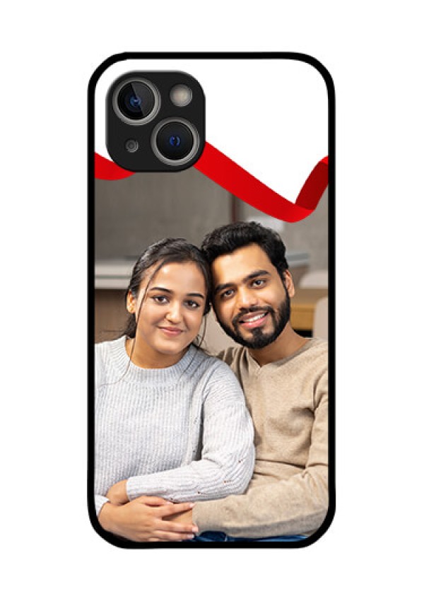 iPhone 14 Plus Photo Printing on Glass Case - Red Ribbon Frame Design