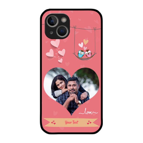 iPhone 14 Plus Personalized Glass Phone Case - Peach Color Love Design
