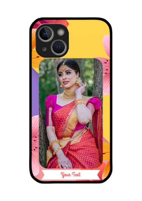 iPhone 14 Plus Custom Glass Mobile Case - 3 Image With Vintage Floral Design