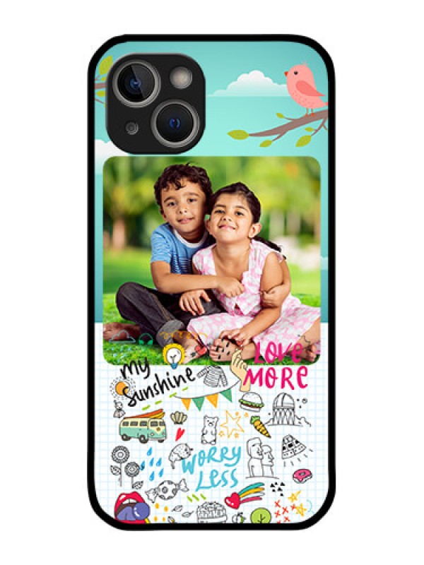 Custom iPhone 14 Plus Photo Printing on Glass Case - Doodle love Design