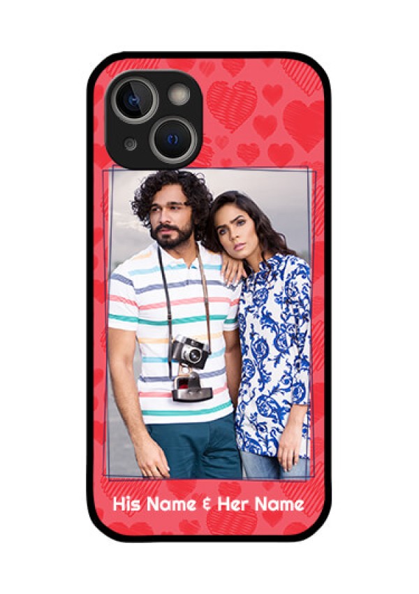iPhone 14 Plus Photo Printing on Glass Case - with Red Heart Symbols Design