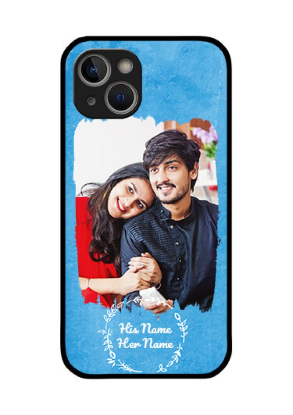iPhone 14 Plus Custom Glass Phone Case - Blue Color Vintage Design