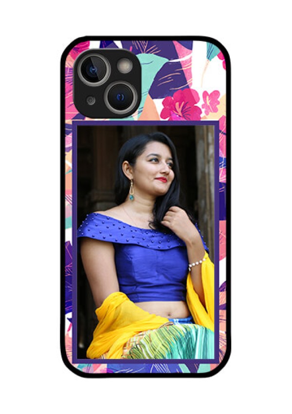 iPhone 14 Plus Custom Glass Mobile Case - Abstract Floral Design