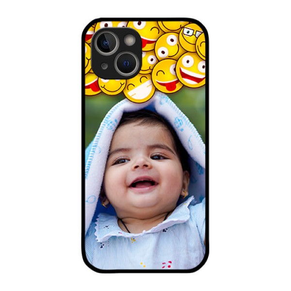 iPhone 14 Plus Custom Glass Mobile Case - with Smiley Emoji Design iPhone 14 Plus Custom Glass Mobile Case - with Smiley Emoji Design