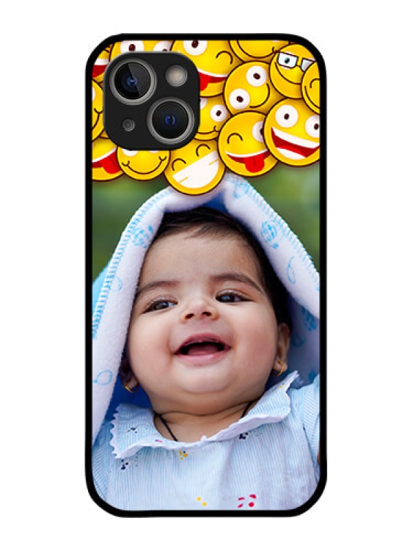 Custom iPhone 14 Plus Custom Glass Mobile Case - with Smiley Emoji Design