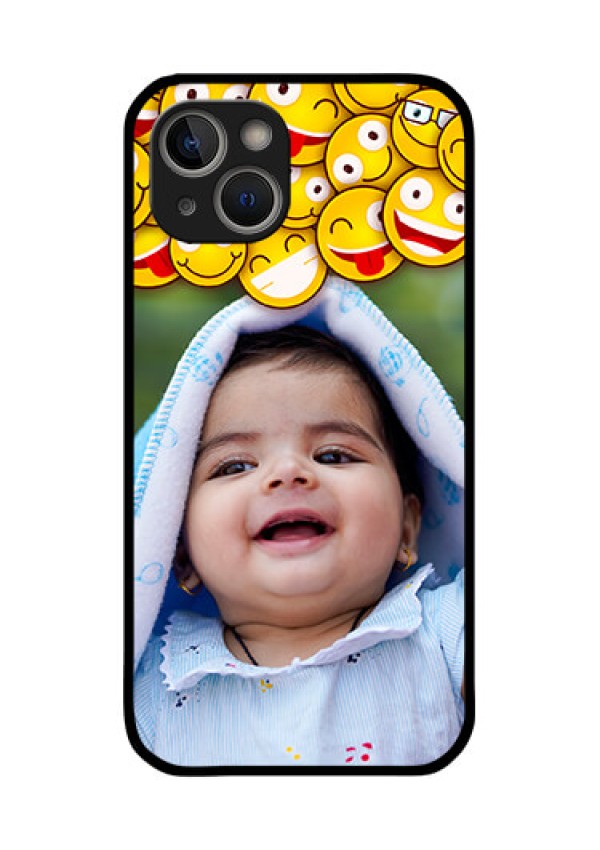 iPhone 14 Plus Custom Glass Mobile Case - with Smiley Emoji Design