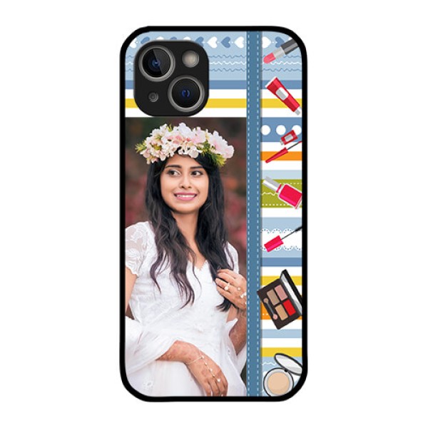 iPhone 14 Plus Personalized Glass Phone Case - Makeup Icons Design