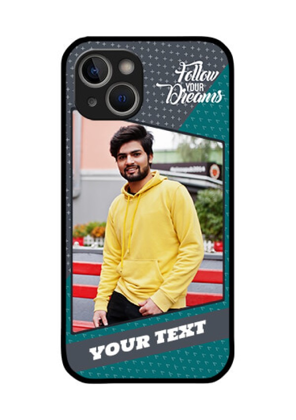 iPhone 14 Plus Personalized Glass Phone Case - Background Pattern Design with Quote
