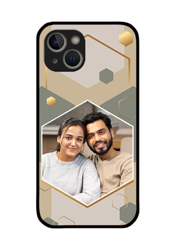 iPhone 14 Plus Photo Printing on Glass Case - Stylish Hexagon Pattern Design