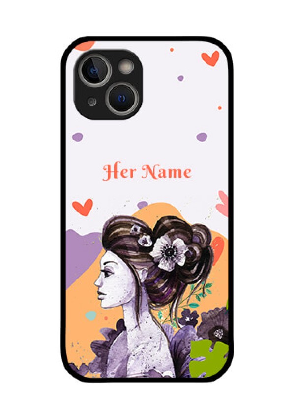 iPhone 14 Plus Personalized Glass Phone Case - Woman And Nature Design