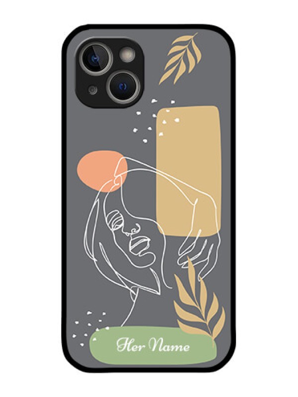 Custom iPhone 14 Plus Custom Glass Phone Case - Gazing Woman line art Design