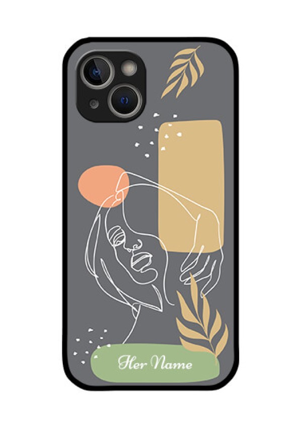 iPhone 14 Plus Custom Glass Phone Case - Gazing Woman line art Design