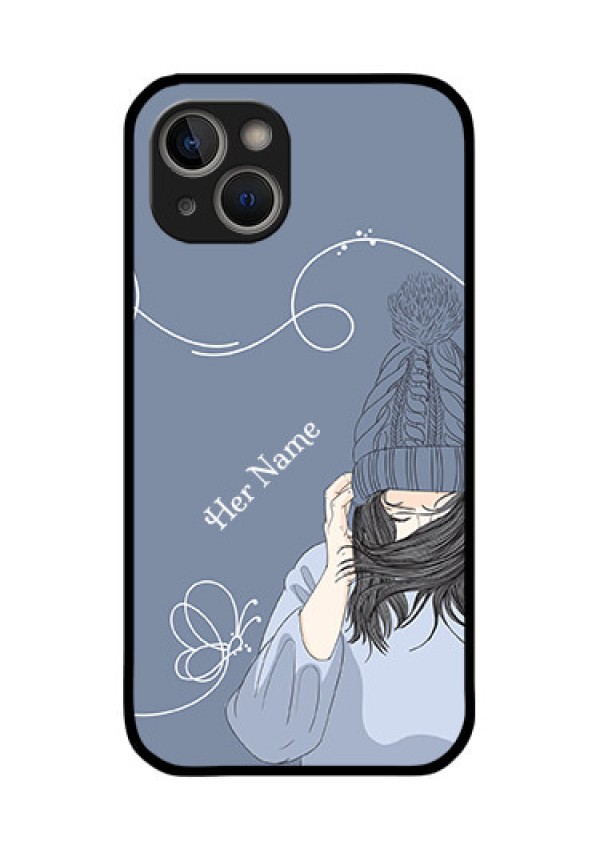 iPhone 14 Plus Custom Glass Mobile Case - Girl in winter outfit Design