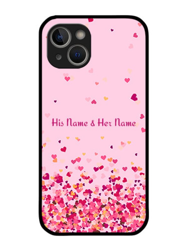 Custom iPhone 14 Plus Photo Printing on Glass Case - Floating Hearts Design
