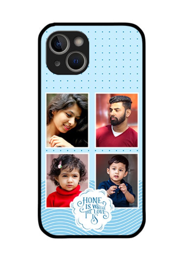 iPhone 14 Plus Custom Glass Phone Case - Cute love quote with 4 pic upload Design