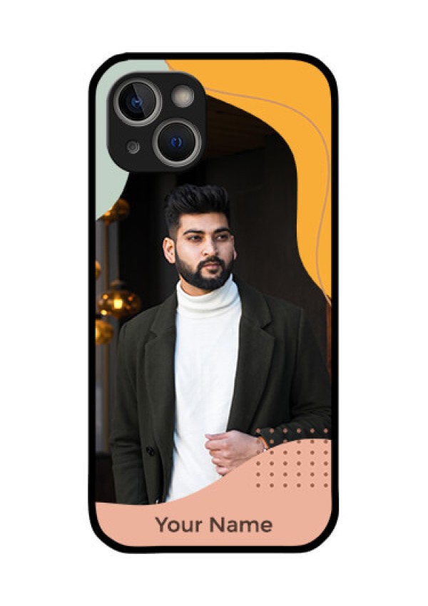 iPhone 14 Plus Personalized Glass Phone Case - Tri-coloured overlay design
