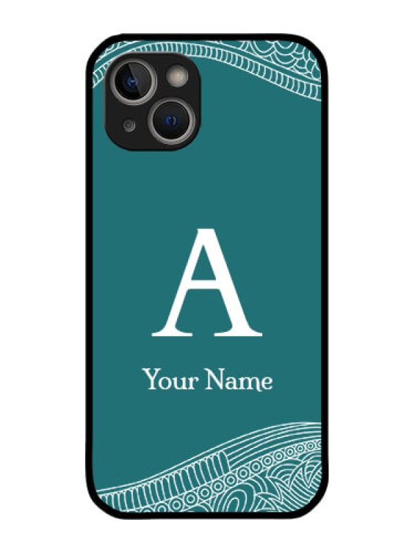 Custom iPhone 14 Plus Personalized Glass Phone Case - line art pattern with custom name Design
