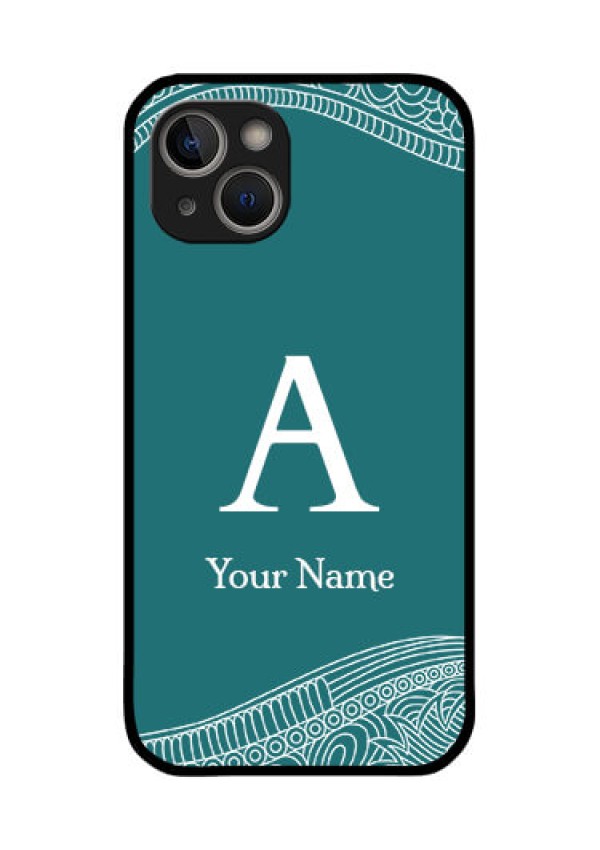iPhone 14 Plus Personalized Glass Phone Case - line art pattern with custom name Design
