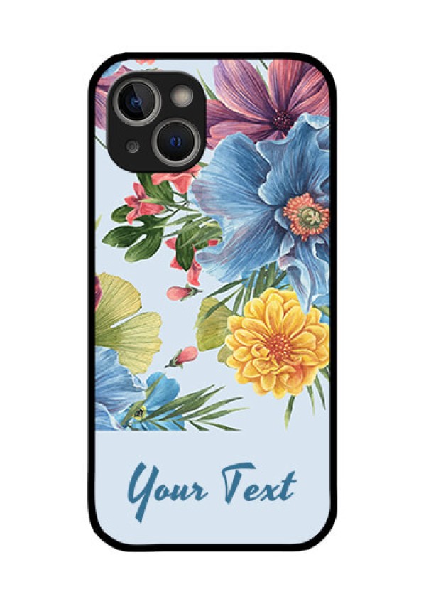iPhone 14 Plus Custom Glass Mobile Case - Stunning Watercolored Flowers Painting Design